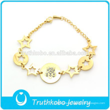 TKB-JB0008 Gorgeous stylish bling jewelry hollow stars golden 316L stainless steel bracelets for women